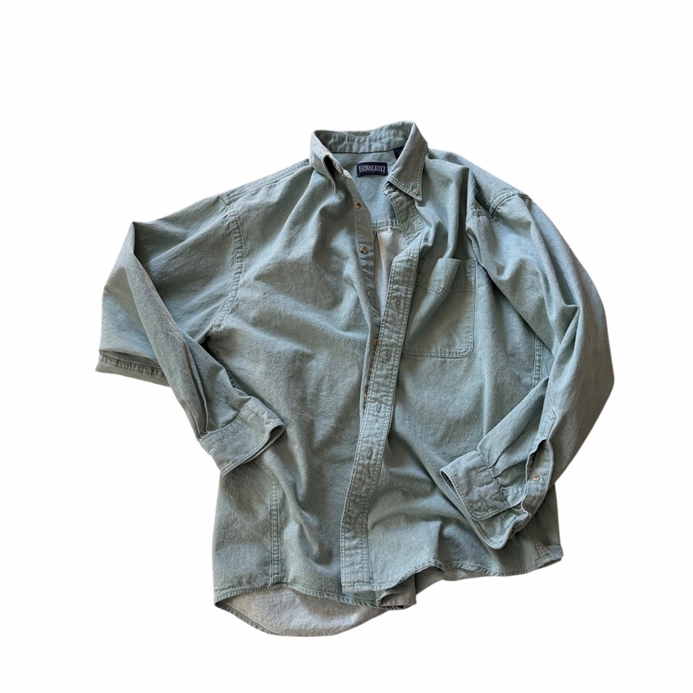 Lands End Men's Button-Up denim Shirt - Light Sage Green L - Picture 2 of 3